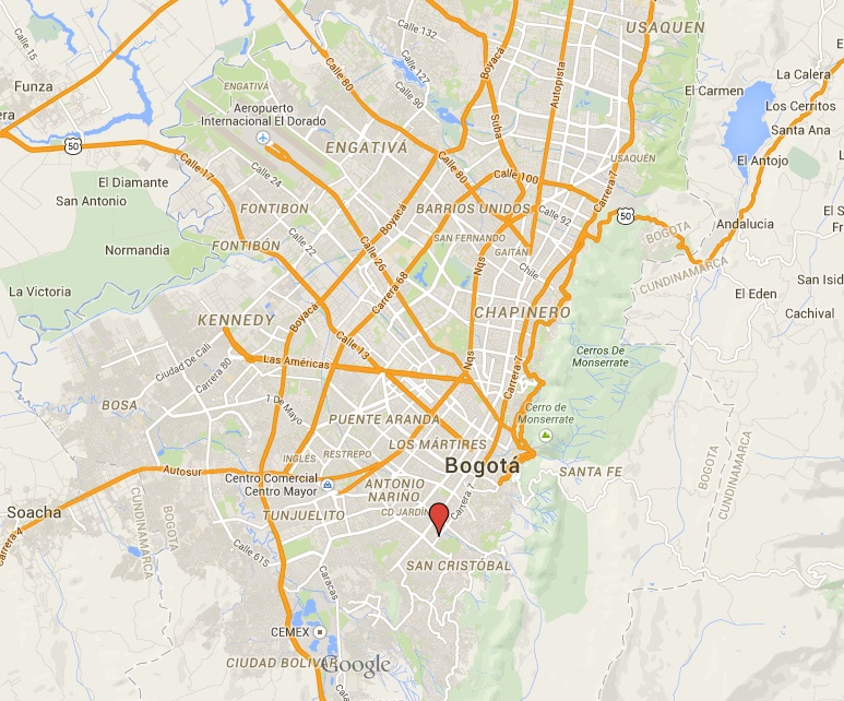 map of Bogota showing location of Graciela's apartment